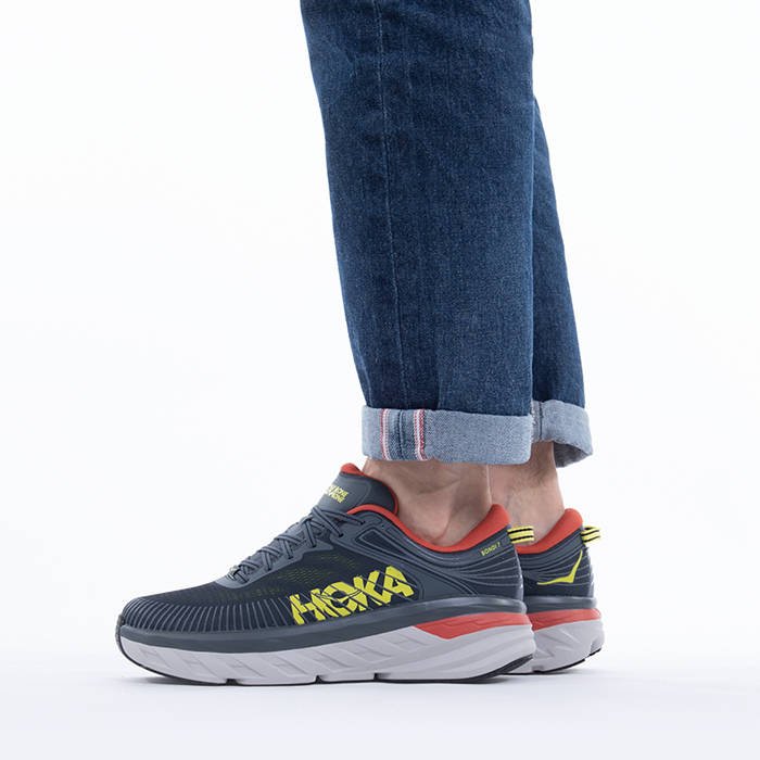 Hoka Mens Running Shoes NZ - Hoka One One Bondi 7 Grey/Yellow/Orange (HDF306527)